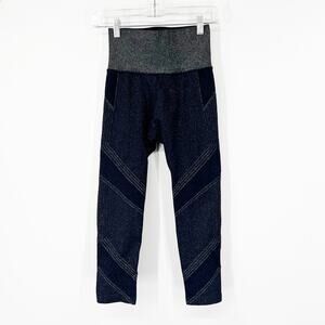 Athleta Twilight 2.0 Cropped Tight Leggings Navy Blue Metallic Glitter Sparkle